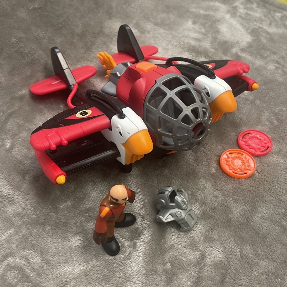 Imaginext Fisher-Price Sky Racers Twin Eagle Plane With Pilot/Flight Suit/Discs - Picture 3 of 14